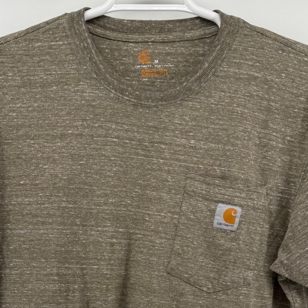 Carhartt Mens K87 Short Sleeve Pocket T-Shirt Heathered Olive Green Size Medium